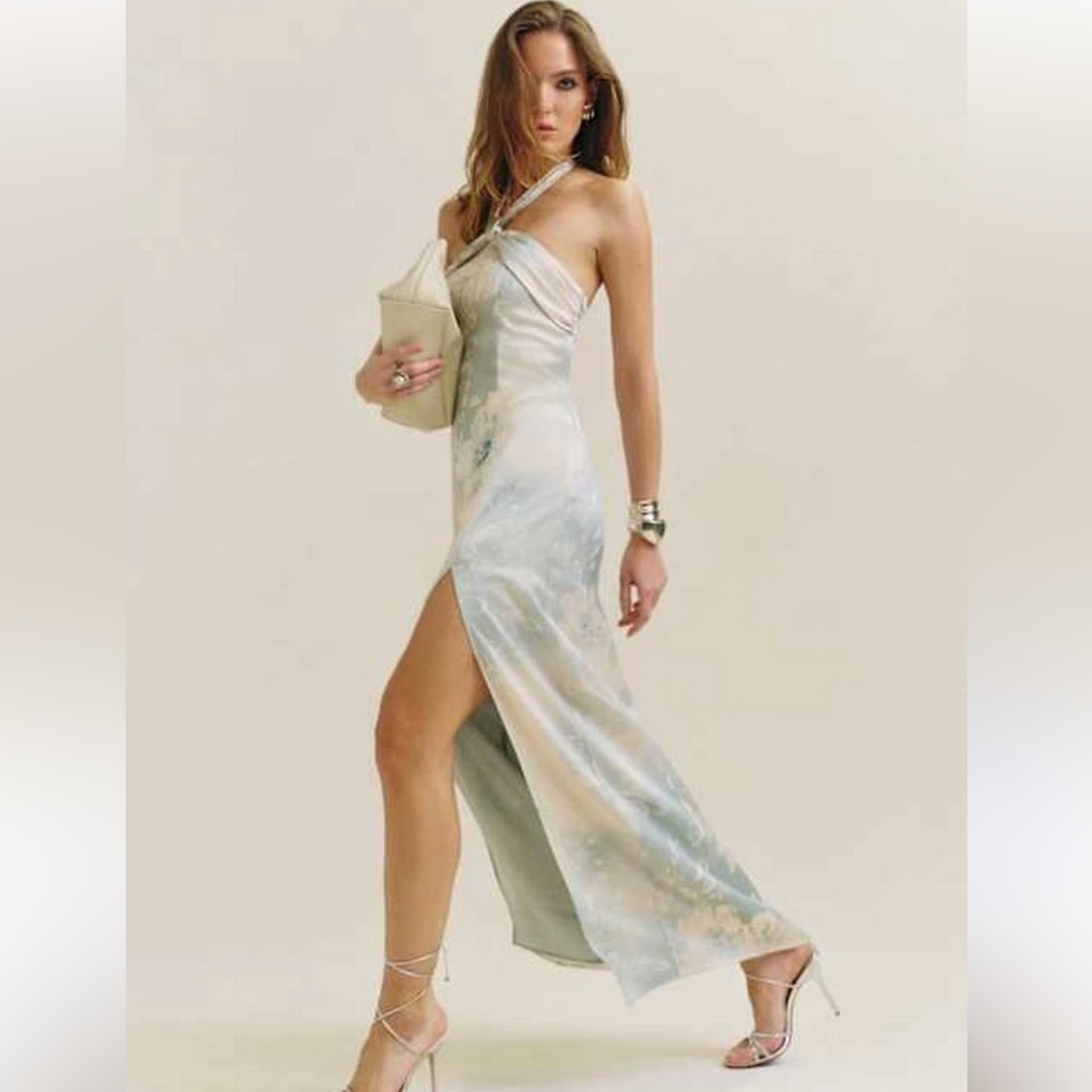 NWT Reformation Kavi Satin Floral Dress in Halo Size 8 - Picture 3 of 15